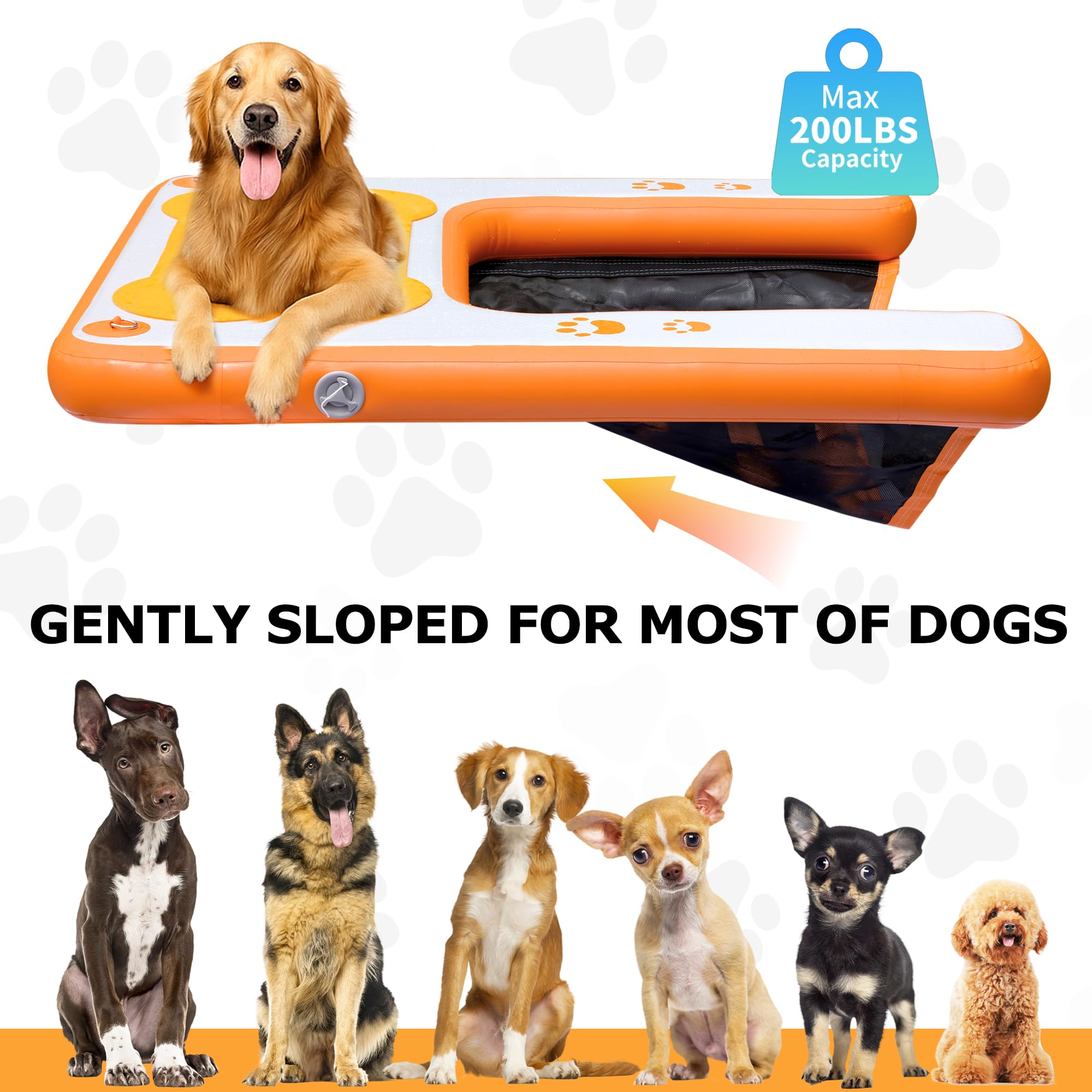 VOFiTNY Rampa da piscina per cani fino a 90,7 kg, 2025 nuove rampe per cani con cuscinetto antiscivolo in EVA e scala per pesi, gradini per cuccioli per piscina/barca/pontile/mare, dock arancione per