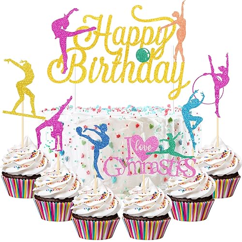 Miniatura 1 de 43 piezas de decoración de pasteles de gimnasia con purpurina para decoración de pasteles de gimnasia, decoraciones de fiesta de gimnasia, silueta