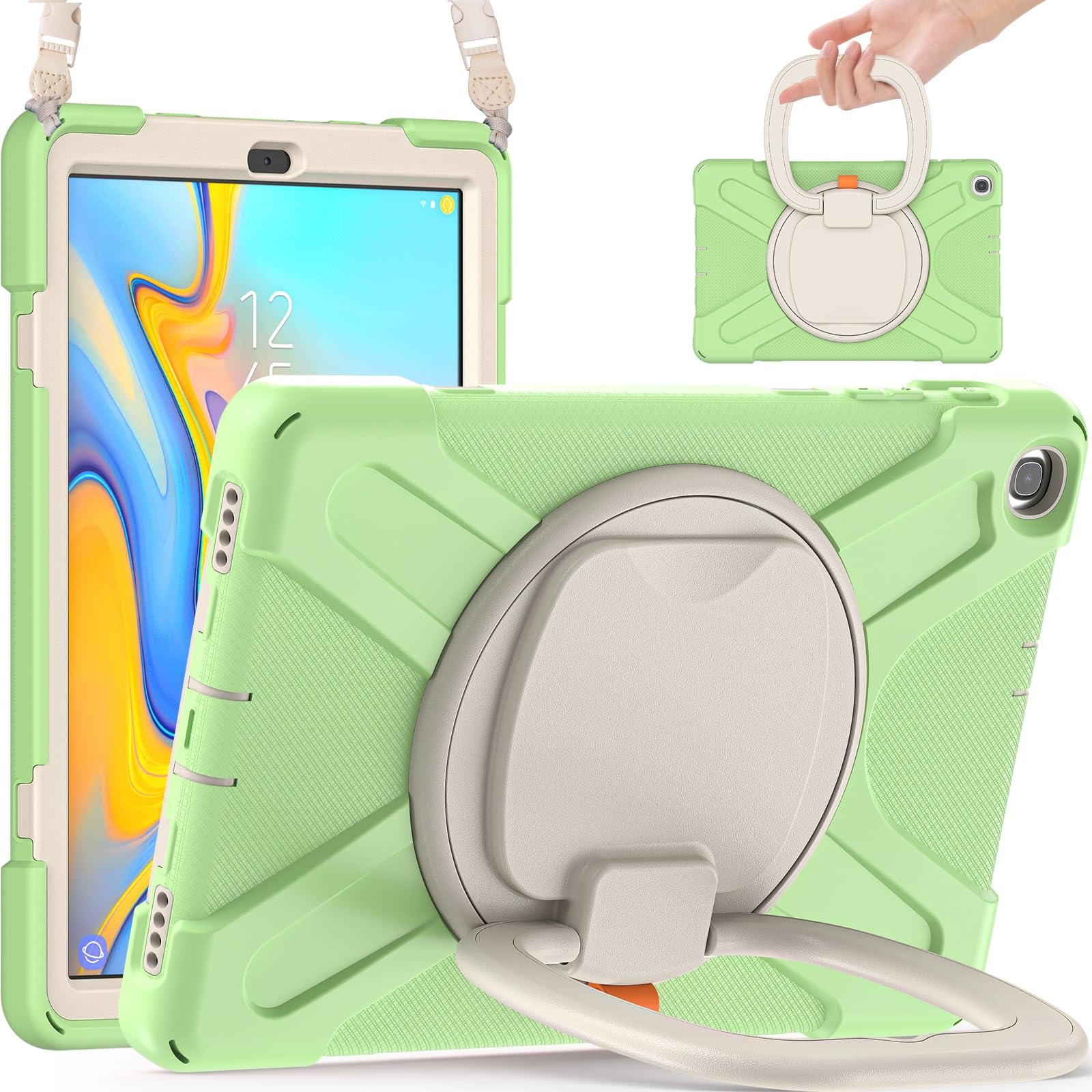Protección de tabletas Compatible con Samsung Galaxy Tab A 10.1 Funda modelo 2019 (SM-T510/T515), cubierta resistente a prueba de golpes con soporte giratorio 360, correa de mano/hombro Compatible wit