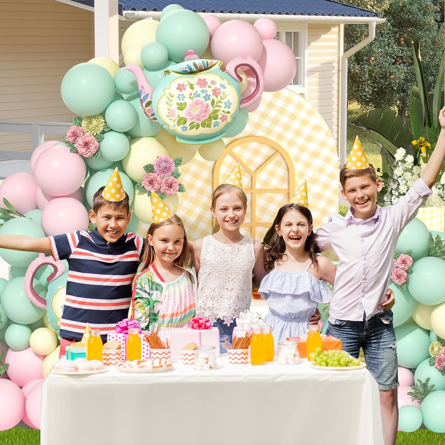 Tea Party Decorations 144Pcs Tea Party Pastel Balloons Garland Arch Kit in Maca Pink Blue and Yellow with Teapot Foil Balloon for Spring Tea Party Wedding Birthday Baby Shower - Image 4