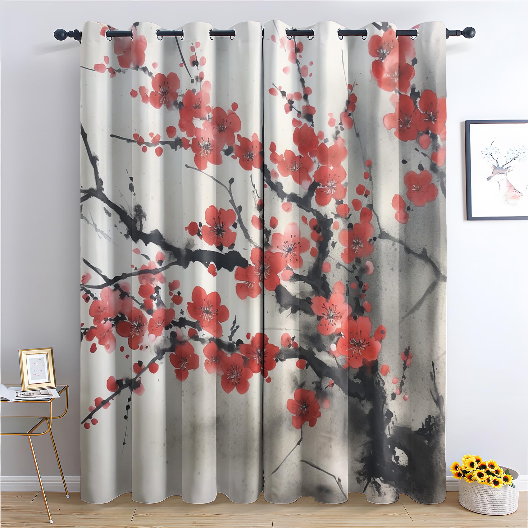 Rideau fleur de cerisier haut de gamme occultant style asiatique 140x240 cm