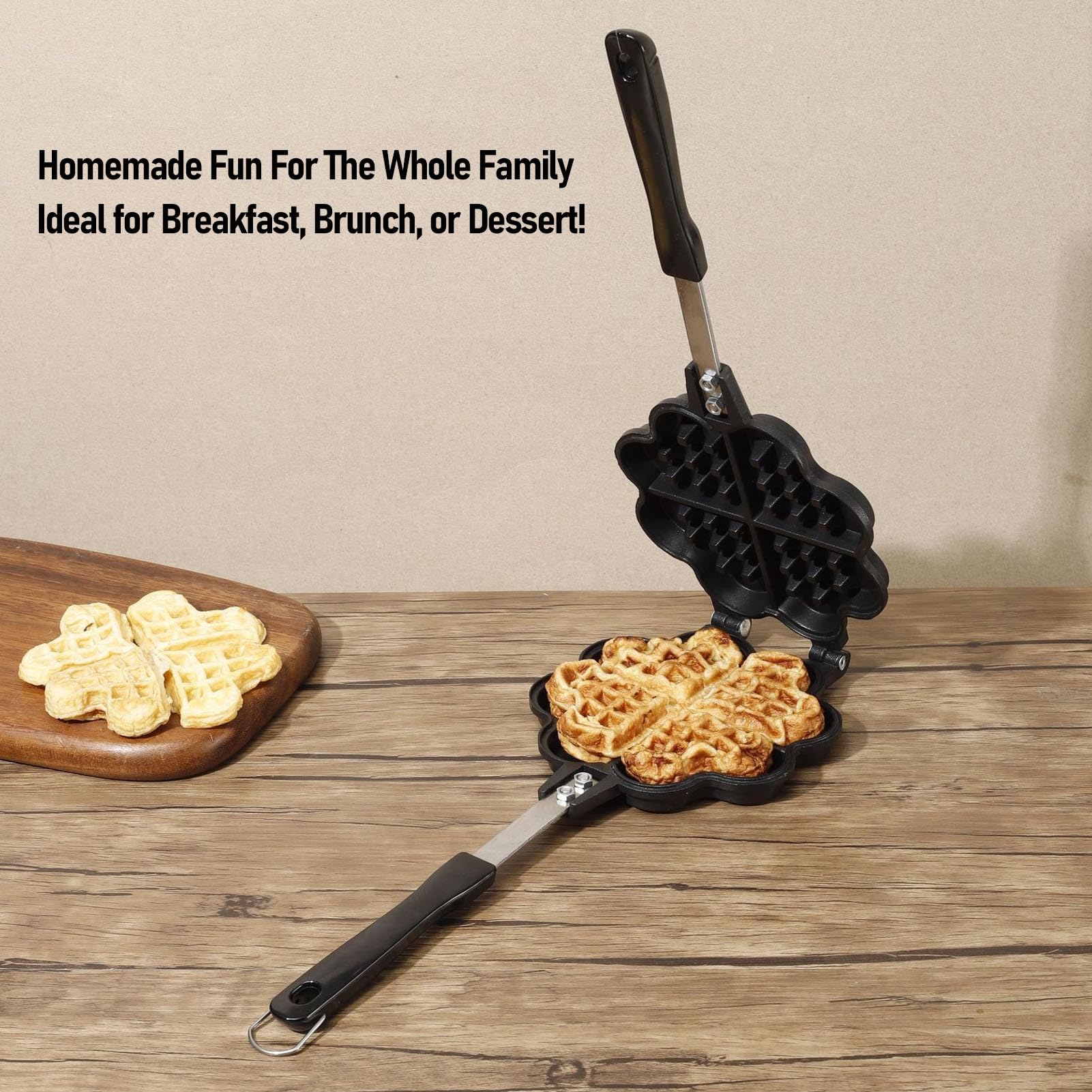 5 cavità Mini Heart Stovetop Waffle Pan, Family Breakfast Baker