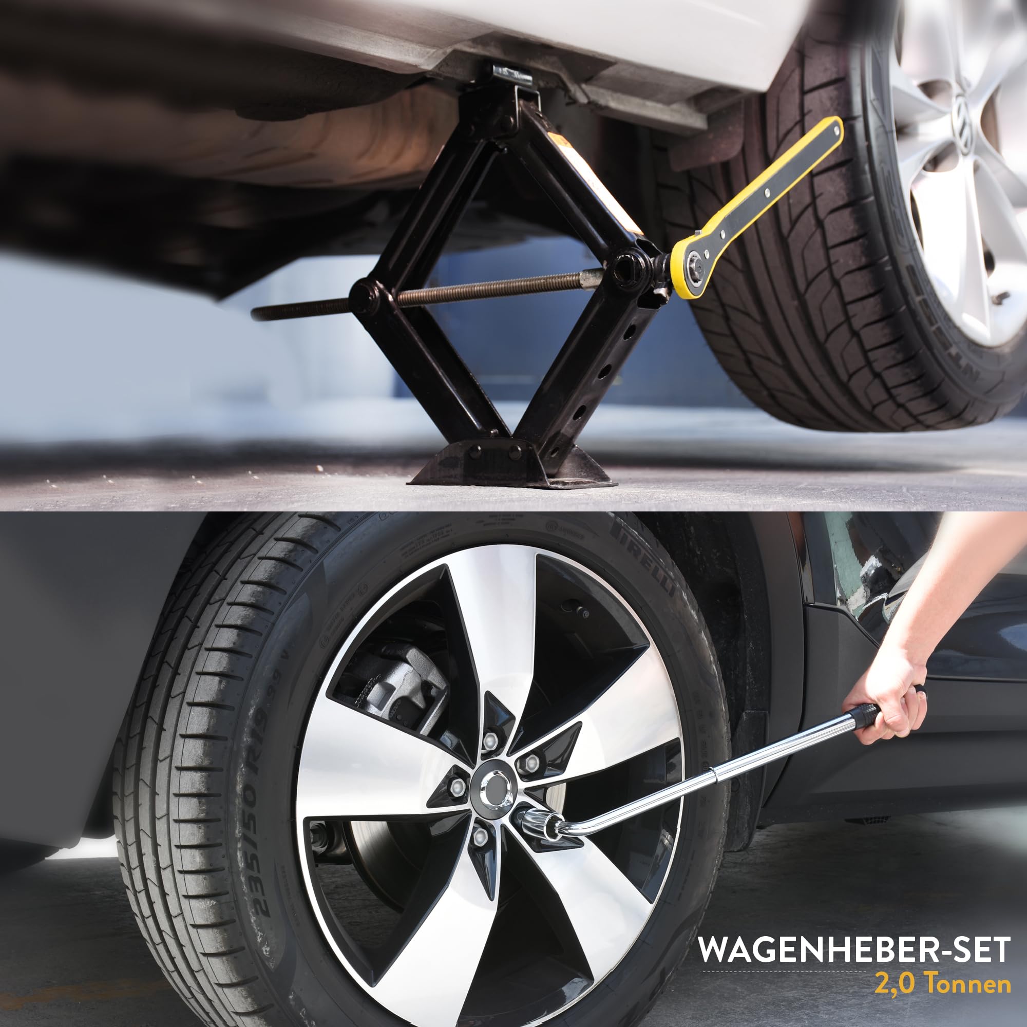 Wagenheber-Set | Scherenwagenheber für Autos 2 Tonnen (4.400 lbs) Tragbar, ideal für SUV und Autos – Universelles Auto-Notfallset mit Schraubenschlüssel