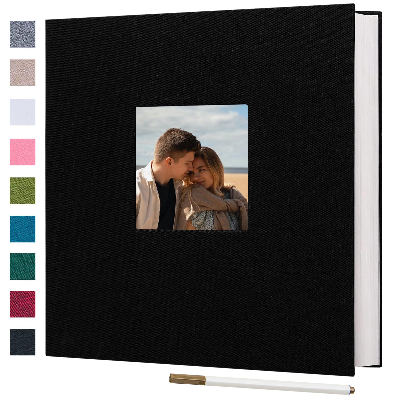 Ponping Large Photo Album Self Adhesive for 3x5 4x6 5x7 8x10 Pictures Linen Scrapbook Album DIY 40 Blank Pages with A Metallic Pen
