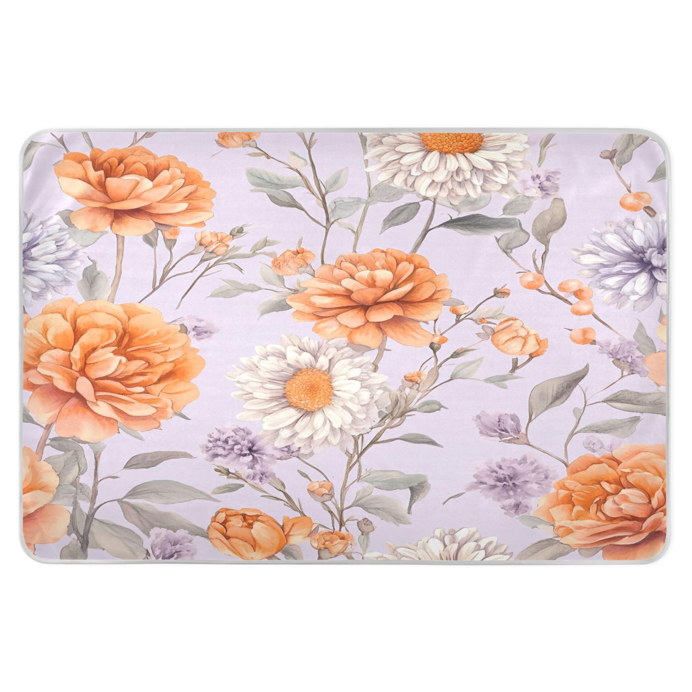 Takiito Orange Roses on Purple Bed Pad Reusable Bed Underpad Washable Waterproof Leak-Proof Quick Dry Incontinence Pee Pad for Toddlers Kids Adults Pets 34x52 in