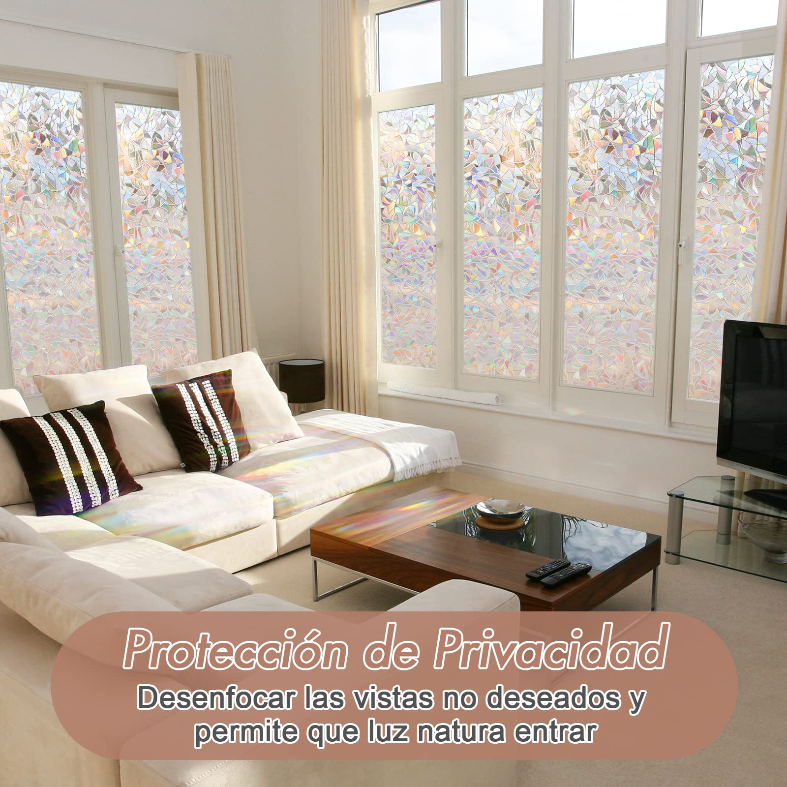 Haton Vinilos para Ventanas de 3D Efecto Semi-Privacidad Sin Pegamento Electrostatica Translucido Anti UV Vinilo para Cristal Decorativo Estático no Adhesivo para Oficina, Hogar 90x400cm