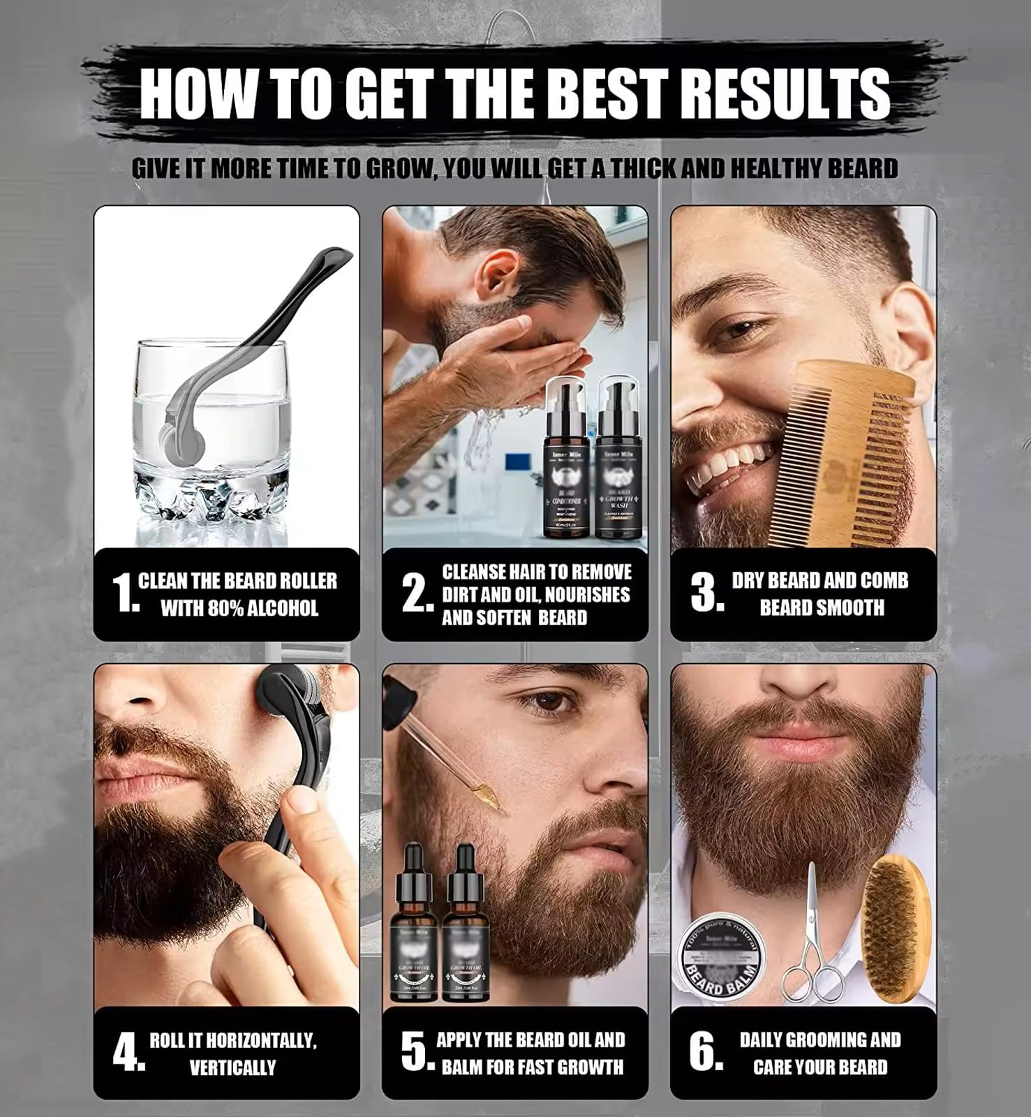 Kit Barba Hombre,Cuidado Barba Hombre con Aceite de Barba, Bálsamo de Barba,Peine de Barba y Tijera de Barba para Suaviza y Calma la Picazón,Kit de Barba Profesional Regalo para Papa, Novio, Marido