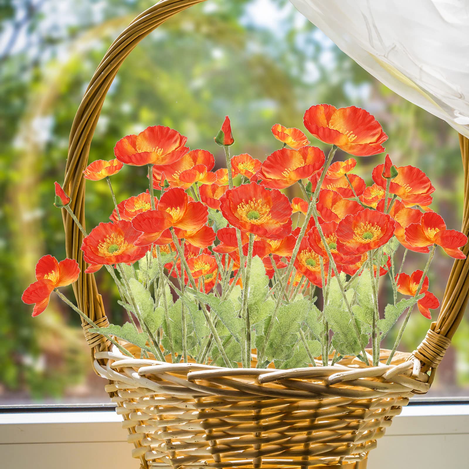 Kamang 9 Fiori Di Papavero Artificiali In Seta Real Touch - Viola, 3 Steli Con Boccioli, Per Matrimoni E Casa - 3