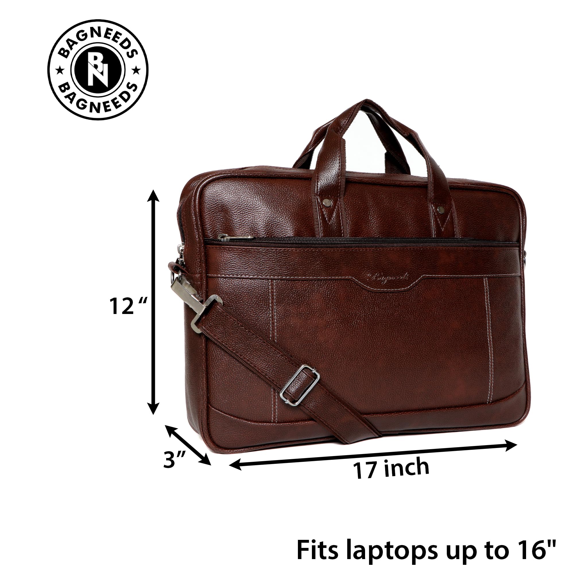 Bagneeds Premium Synthetic Leather Laptop Messenger Bag for Men & Women | Professional Office Bag | Water Resistant Padded Shoulder Bag for Office & Travel (Brown) 4