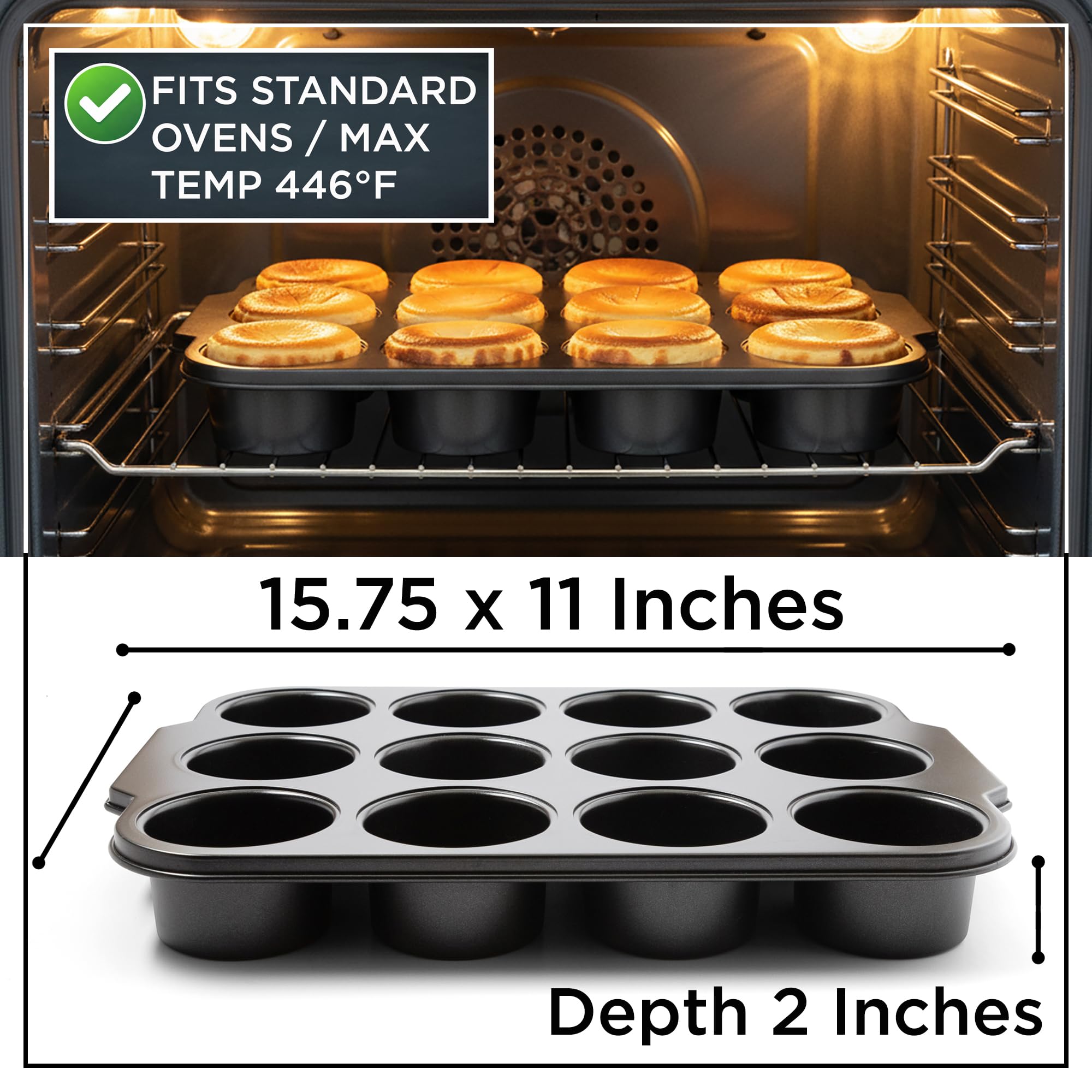 Wrenbury Pro,Mini sartén antiadherente para tartas de queso con parte inferior extraíble, sartén grande de 12 agujeros, base suelta de acero al carbono, endurecido sin PFOA, rendimiento profesional