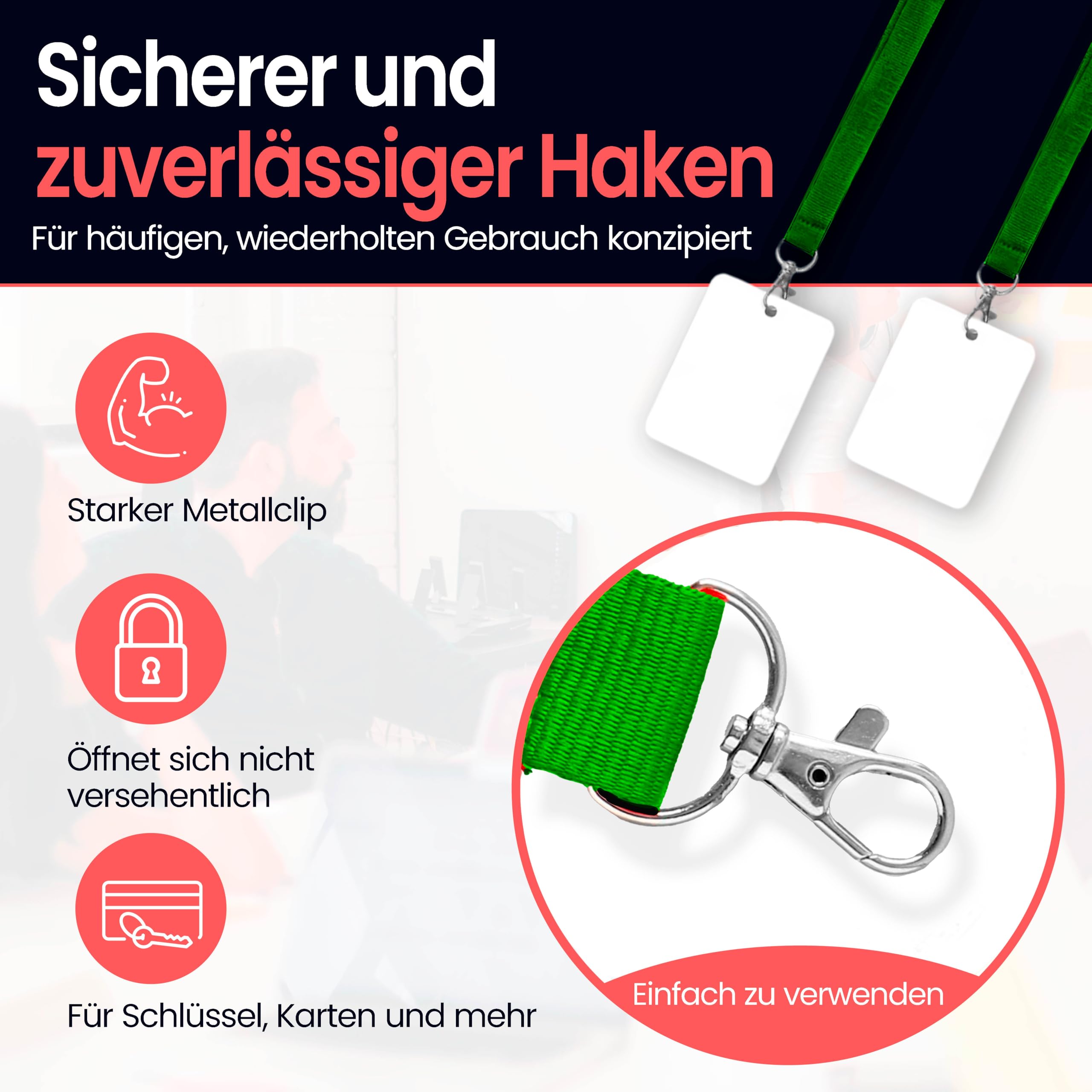 Stück Schlüsselband aus Polyester mit Metallhaken - 2cm Breite & 46cm Länge - Schlüsselbänder zum Umhängen - Für Ausweis, USB, Schlüssel, Pendrive