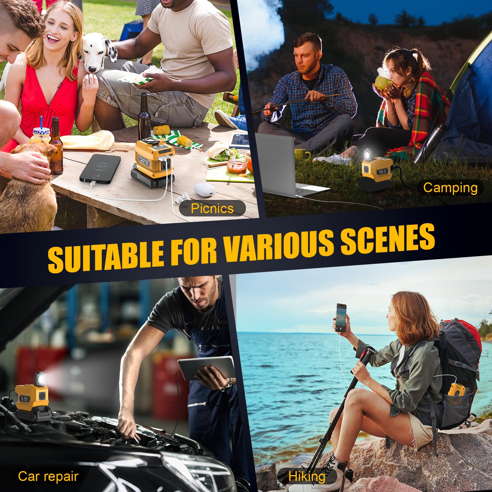 2 Packs 220W Portable Power Inverter Compatible with Dewalt 20V Battery DC 20V to AC 110V Battery Inverter — view 7