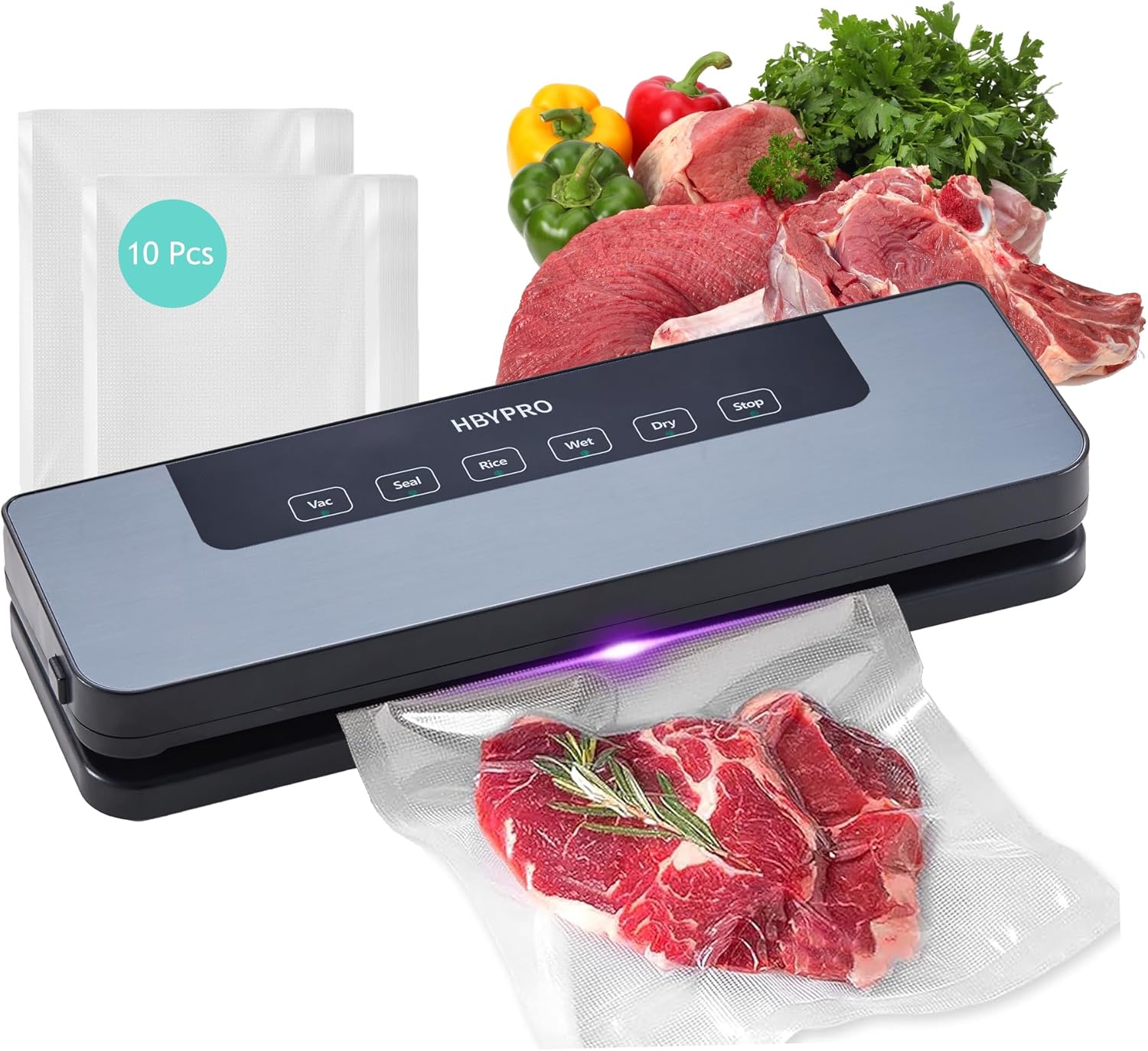 Vacuum Sealer Machine Compact Vacuum Sealing Machine with 10 Vacuum Bags, Automatic Vacuum & Seal, Powerful 65kPa Suction, Pulse Vacuum for Dry Moist Liquid Food