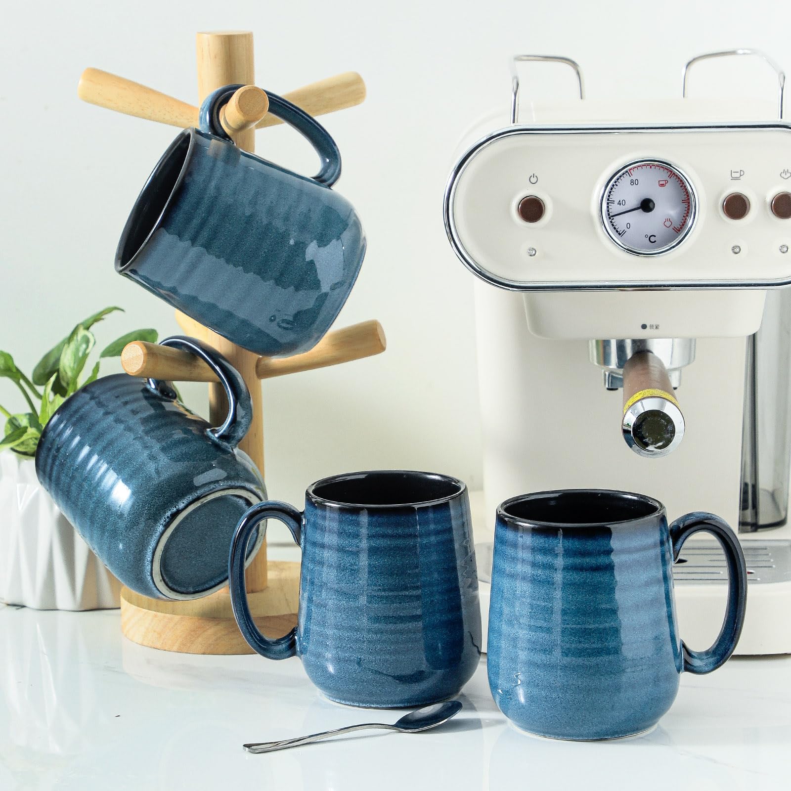 Juego de 4 tazas de café de cerámica de 15 onzas con asa grande, tazas de té grandes para bebidas calientes, yogur, capuchino, café con leche, regalo para mamá y papá, aptas para lavavajillas