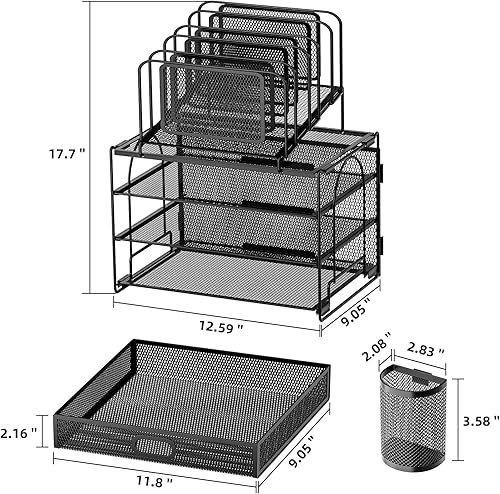 Miniatura 8 de Marbrasse Bandeja organizadora de escritorio de malla, organizador de archivos de escritorio de malla de 4 niveles