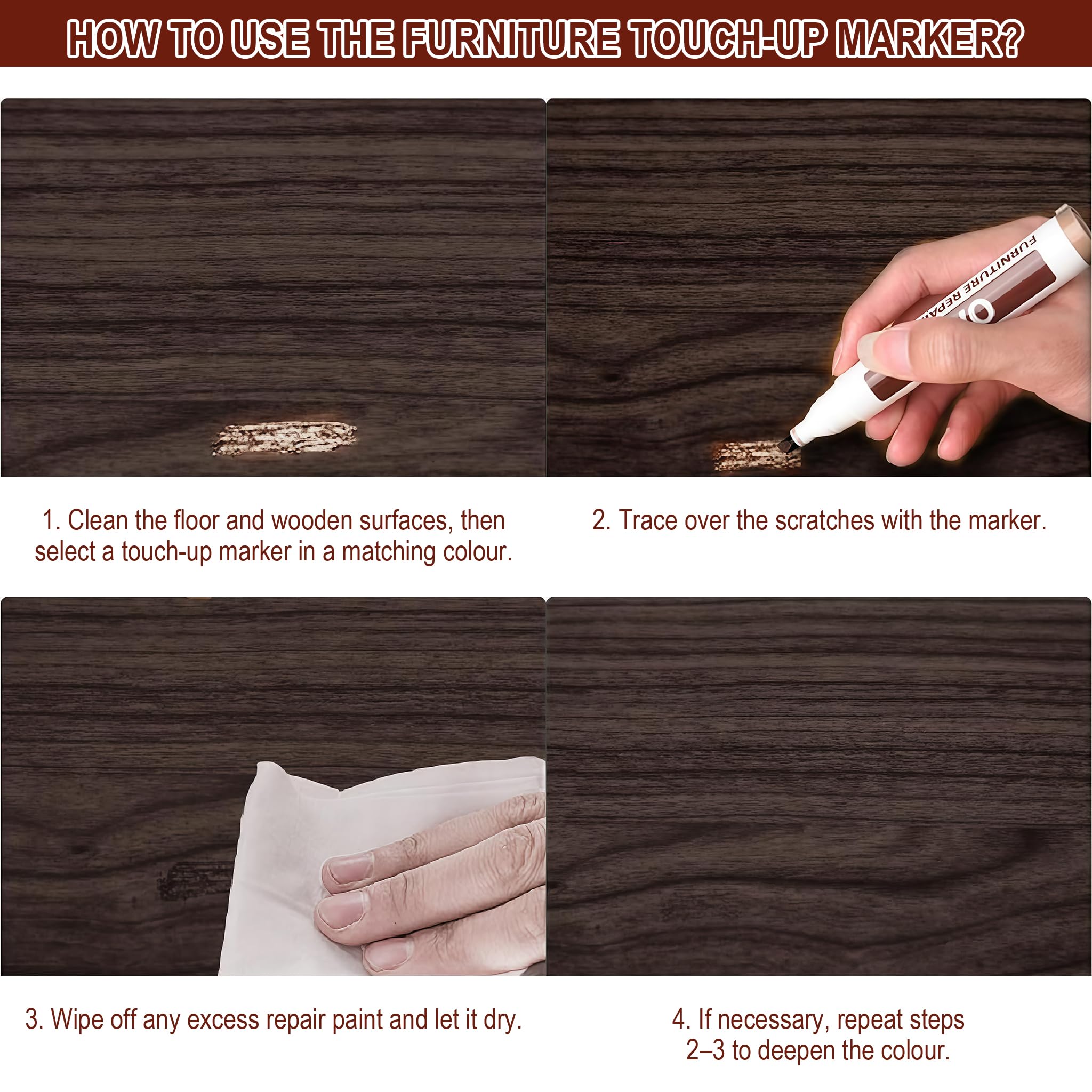 Kit di 10 matite Cera per Riparare Graffi e Macchie sul Legno. Include Colori Legno e tonalità Neutre. Ideale per Pavimenti, mobili e tavoli.