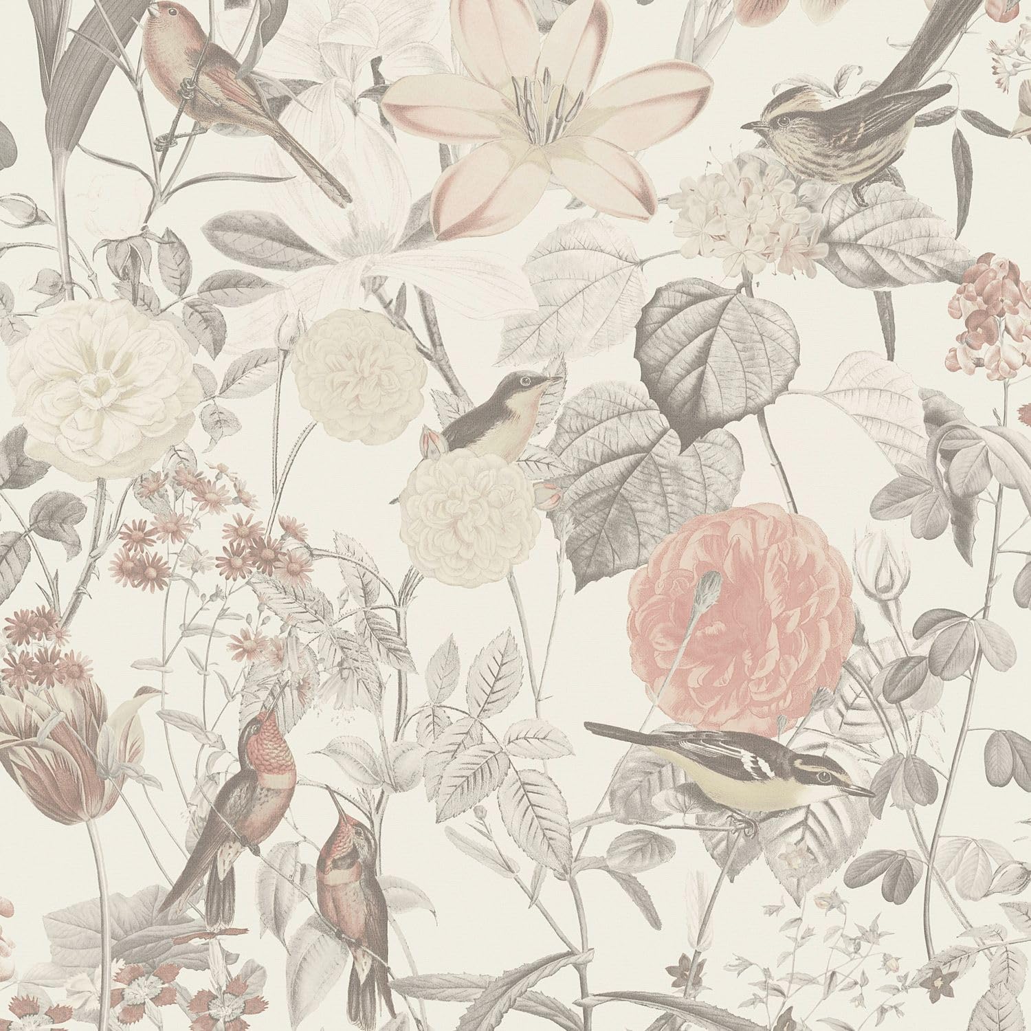 Papier peint floral gris orange rose rouleau intissé Profhome 5m2