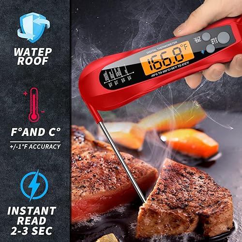 Miniatura 4 de NIUTA Therm Pro Meat Thermometer Digital, 1 Sec Instant Read, NIST Certified Accurate to 0.5, Ultra Bright LED Screen, IP67, Auto-Rotate, for BBQ,