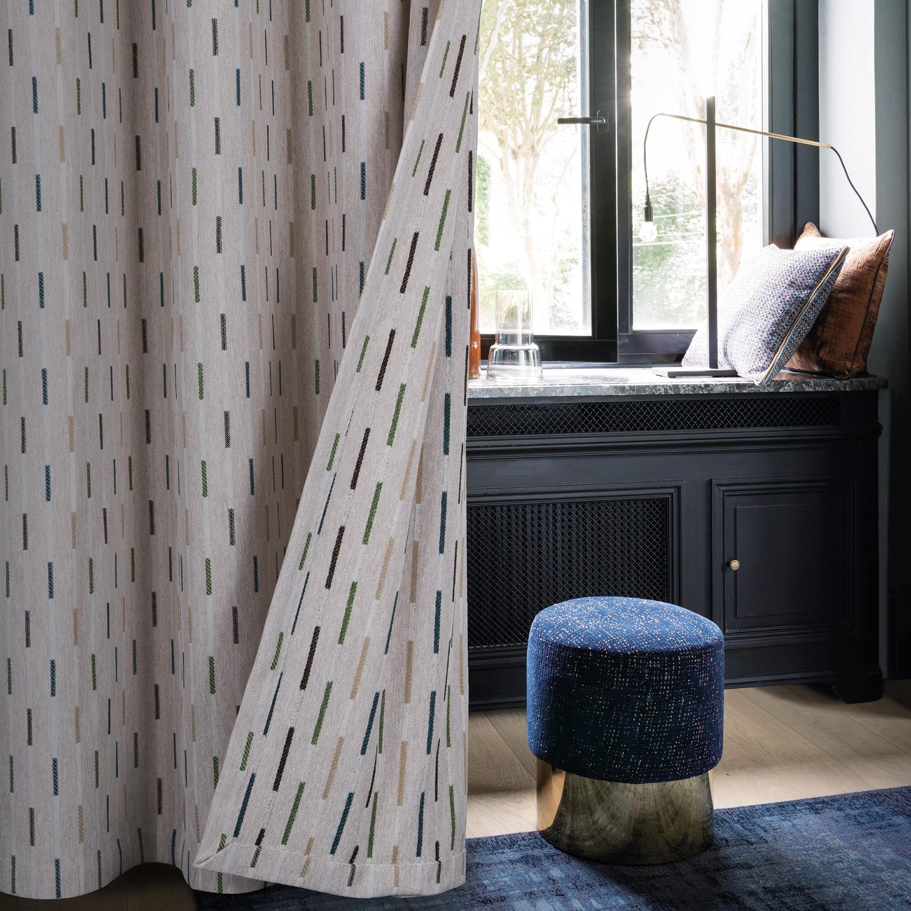 Rideaux aspect lin vert texturé haut de gamme avec œillets solides