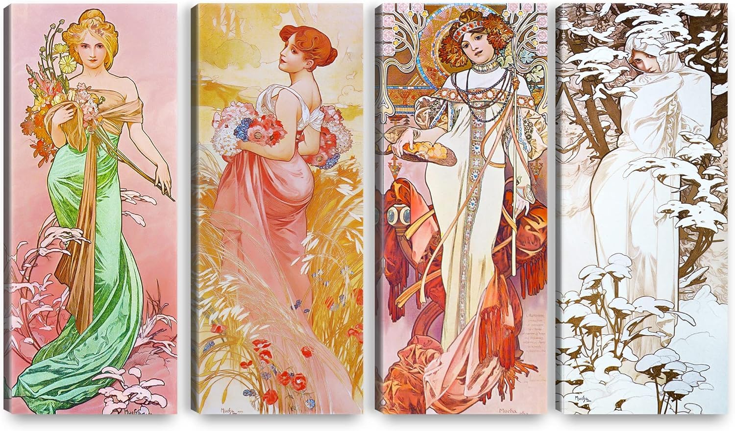 Affiche Alphonse Mucha Déesse des Saisons triptyque 50x120cmx3