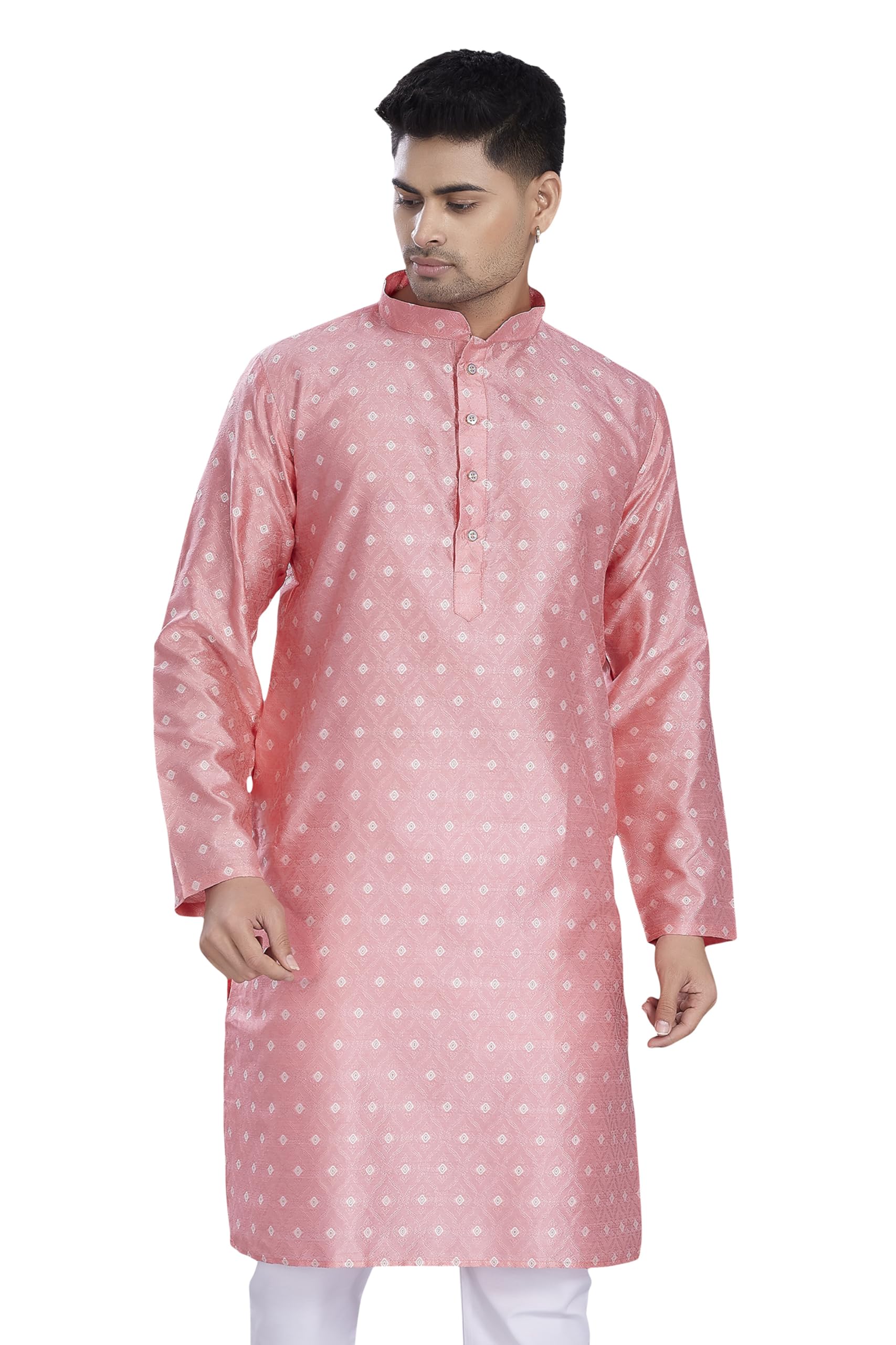 ONLY Men's Self Woven Jequard Art Silk Slim Fit Only Kurta in neutral