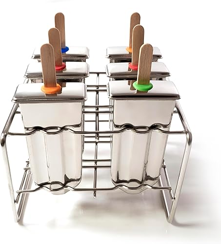 Miniatura 2 de Moldes de metal para paletas de acero inoxidable, 6 paletas estilo paleta, moldes para hacer paletas de hielo, completo con paquete de 24 bolsas de