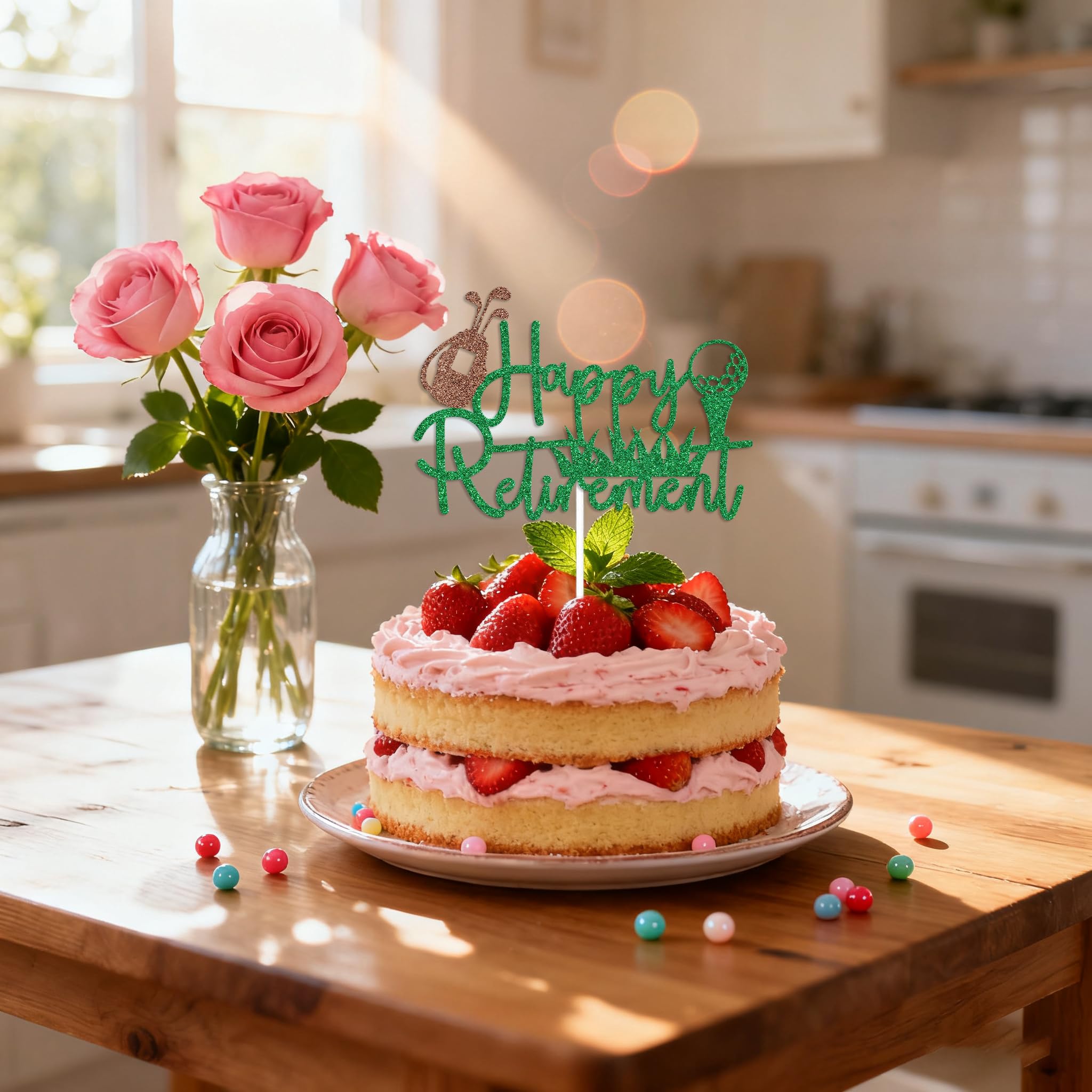 Golf Themed Happy Retirement Cake Topper,Golf Officially Retired Farewell Going Away Party Decorations Supplies for Men Women Green Coffee Glitter - Image 4