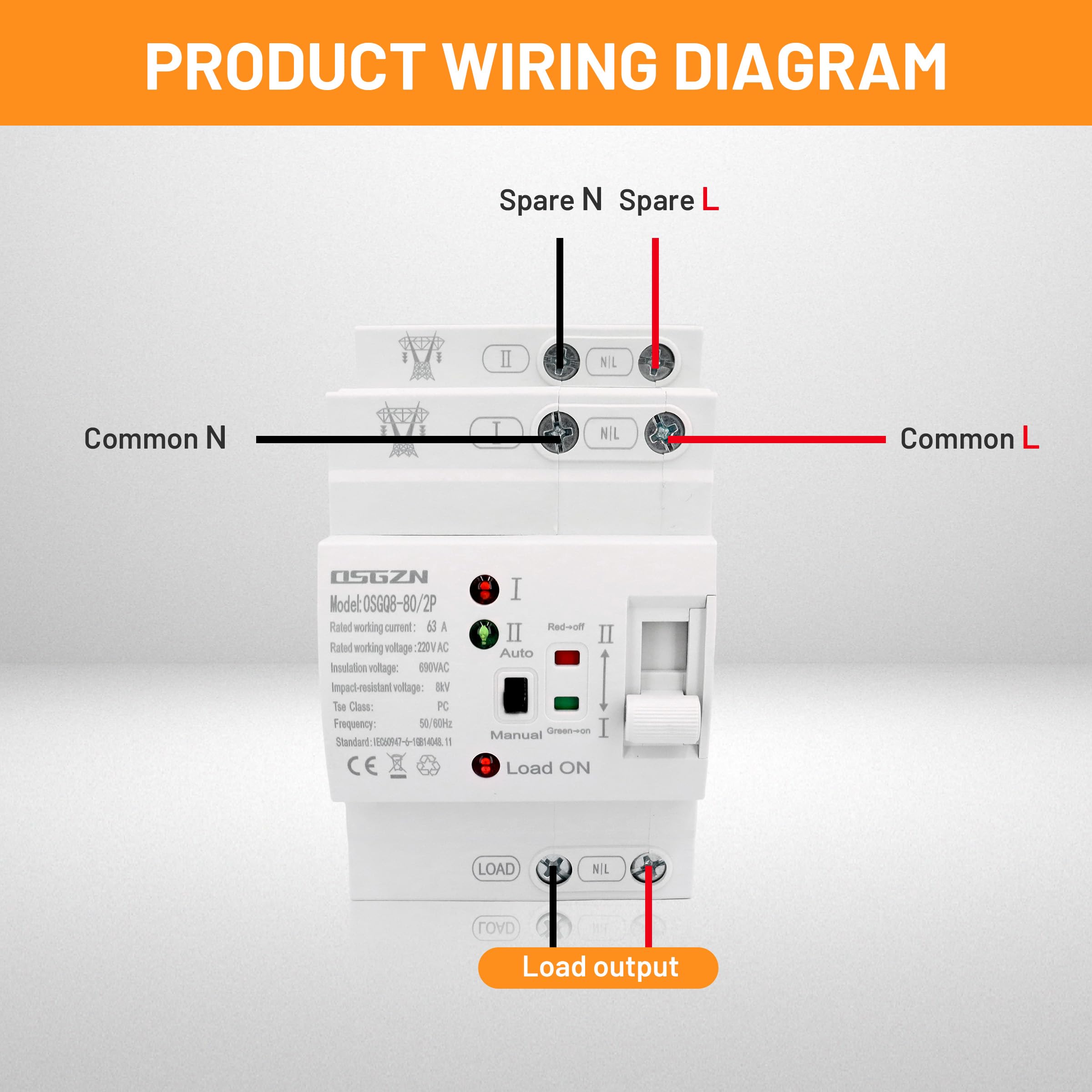 Interruttore di Trasferimento Automatico a Doppia, DIN 2P 63A ATS Dual Power Automatic Transfer, Switch Selettori Elettrici 220V, Commutatore Alimentazione di Emergenza