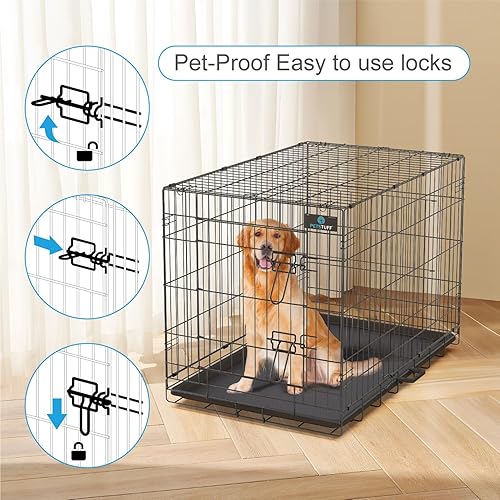 Miniatura 8 de PetsTuff Great CRATES - Jaula grande para perros de 36 pulgadas, perrera resistente con panel divisor para mascotas de 40 a 60 libras, bandeja
