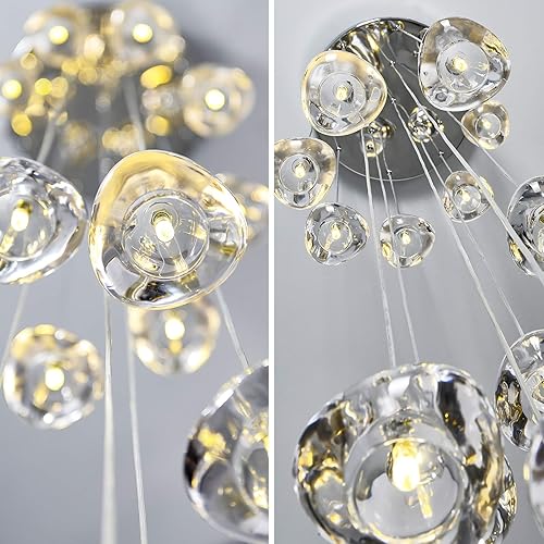 Miniatura 5 de KJLARS Candelabro LED de cristal moderno, lámpara de techo con forma de gota de lluvia, lámpara de bola de cristal de 15.7 pulgadas de ancho x 157