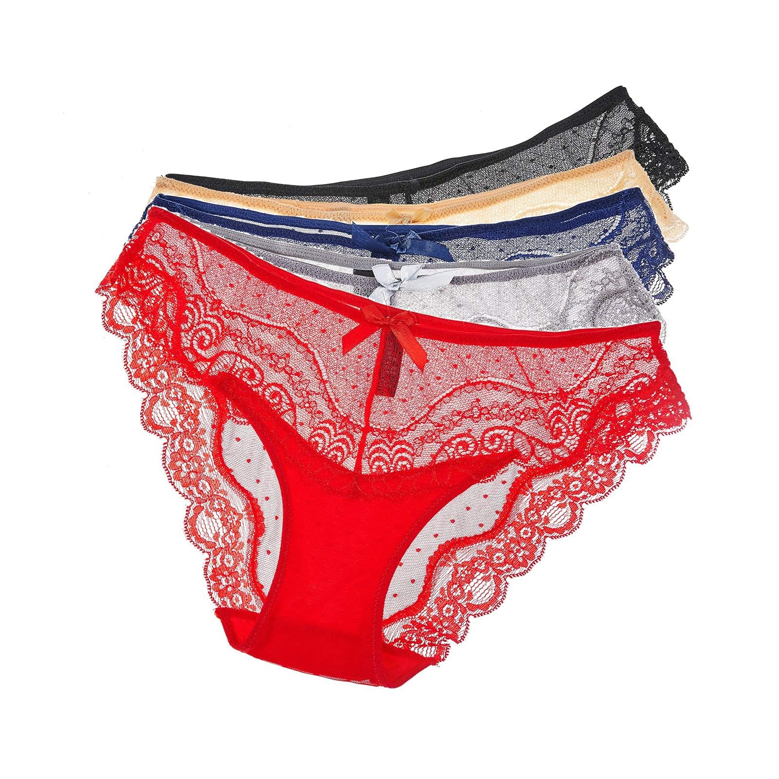 Apluschoice Women's 5-Pack Lace Stretch Bikini Underwear