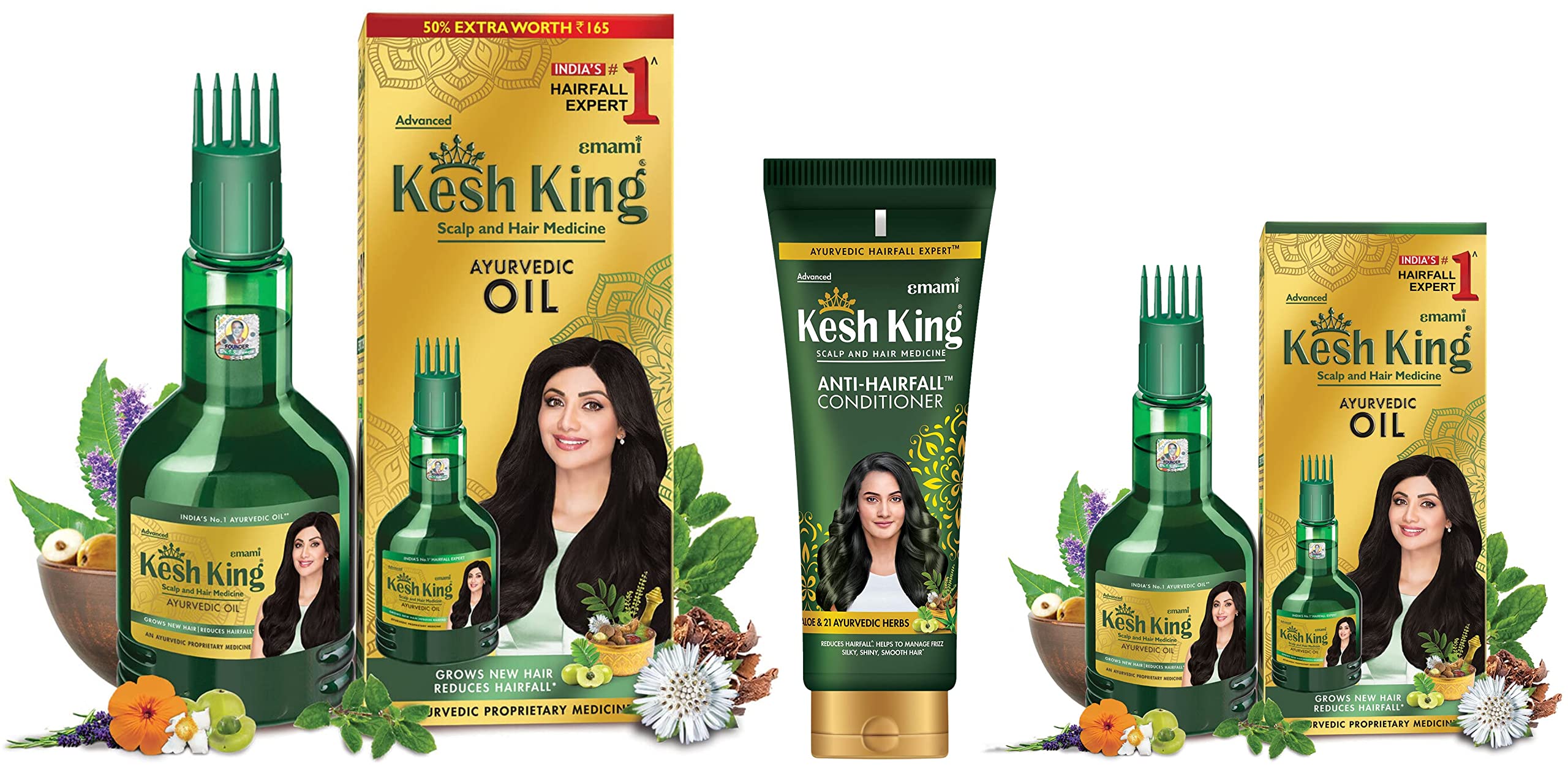 Kesh King Ayurvedic Anti Hairfall Hair Oil, 300ml & Kesh King Ayurvedic Scalp and Hair Oil, 100ml & Kesh King Scalp and Hair Medicine Anti-Hairfall Conditioner, 200 ml