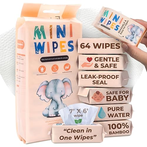 Miniatura 13 de Toallitas húmedas de viaje para bebé, paquete de viaje, sin alcohol e hipoalergénicas, 100% bambú a base de plantas, húmedas 30 días, resellables, a