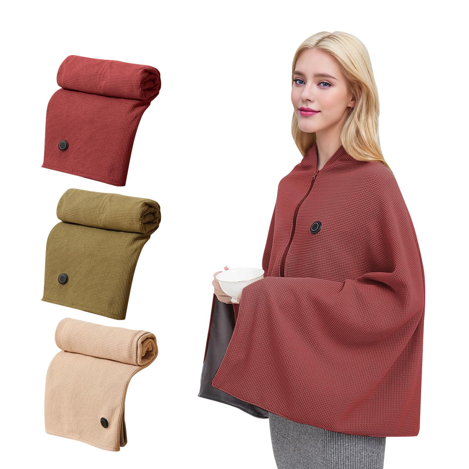 Portable Heated Shawl, Heated Shawl Wraps for Women Winter Home, Cordless Heated Blanket Portable Wearable USB Rechargeable Heated Blanket (Red)