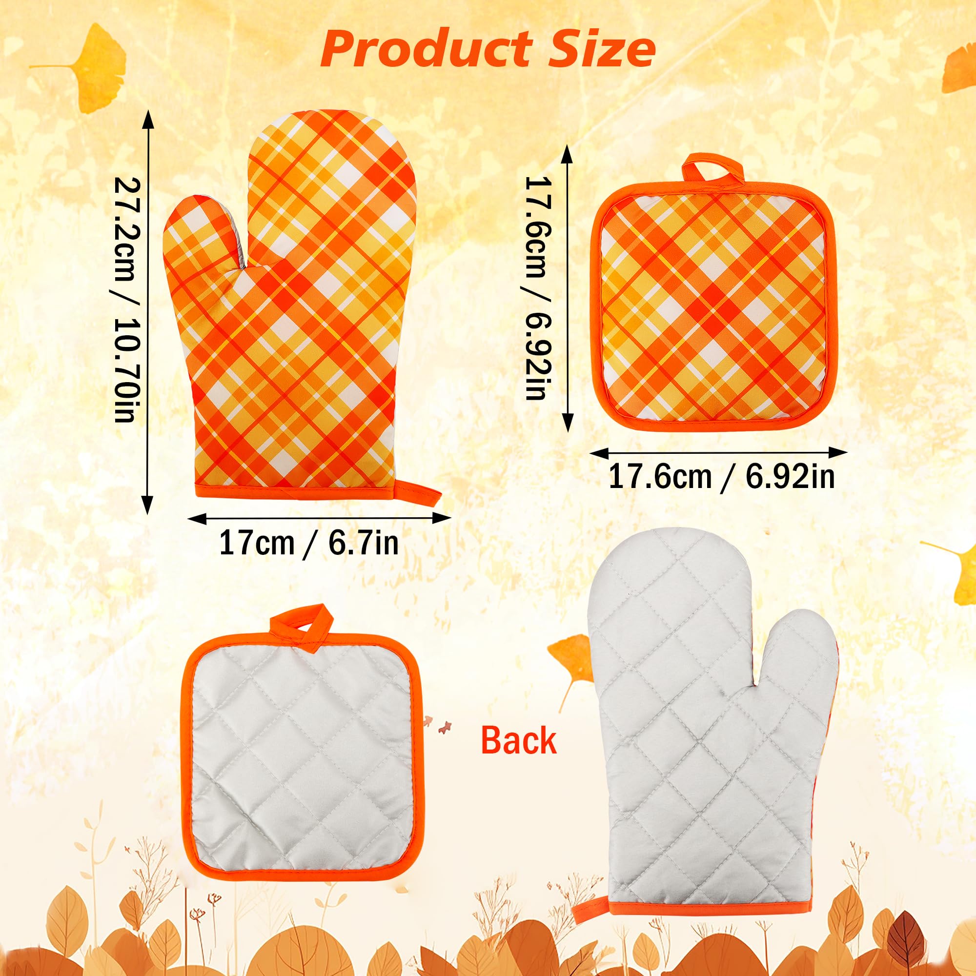 Juego de 4 manoplas de horno y soportes para ollas de otoño, Acción de Gracias, otoño, a cuadros, guantes de horno y agarraderas, resistentes al calor, guantes de cocina antideslizantes para 2