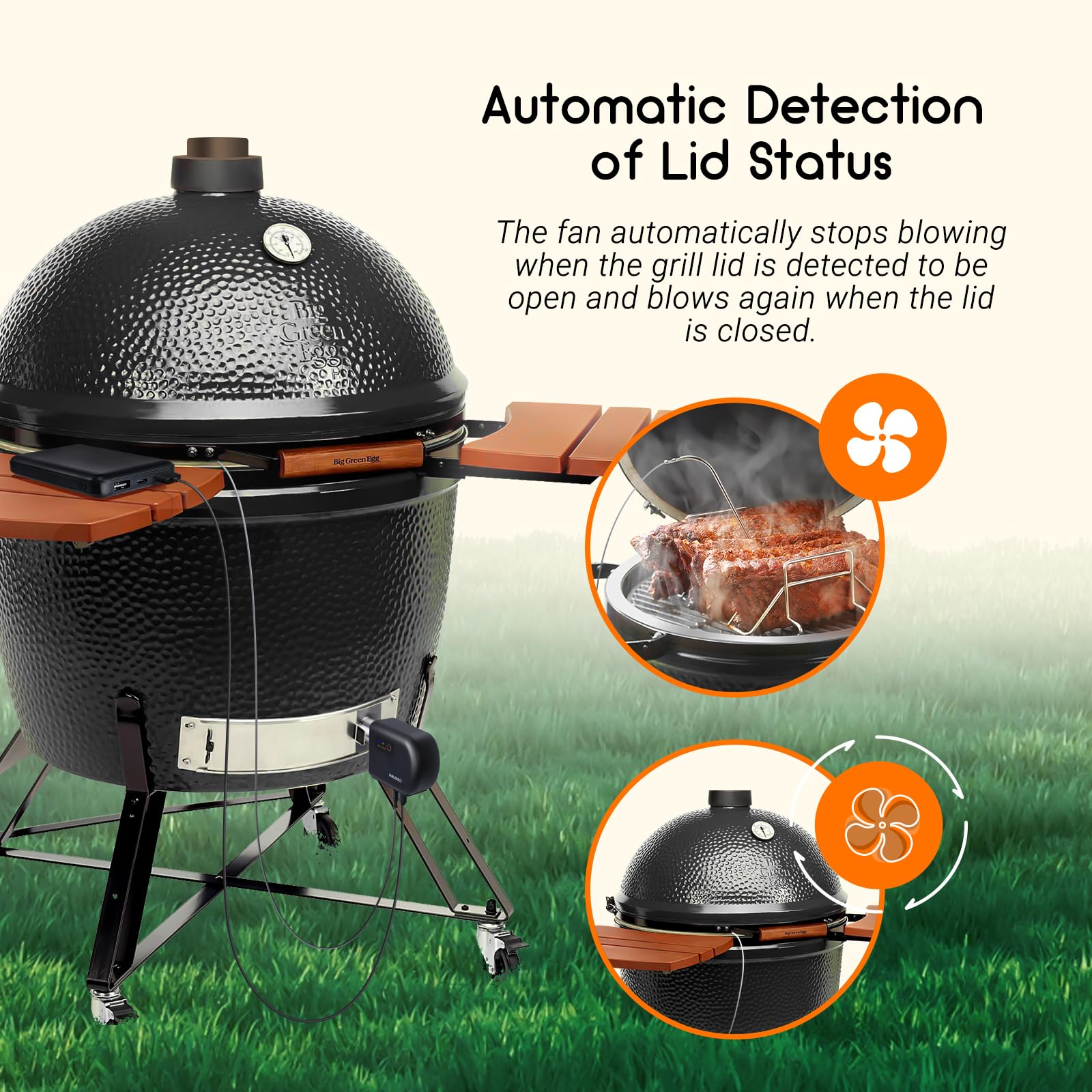 Inkbird Grillgebläse Bluetooth 5.1 und Wi-Fi 2,4 GHz Grillventilator, Automatischer Smoker Grillthermometer mit 4 Sonden Kompatibel mit Big Green Egg, Kamado Joe, Primo, Vision Grill, Akorn Kamado
