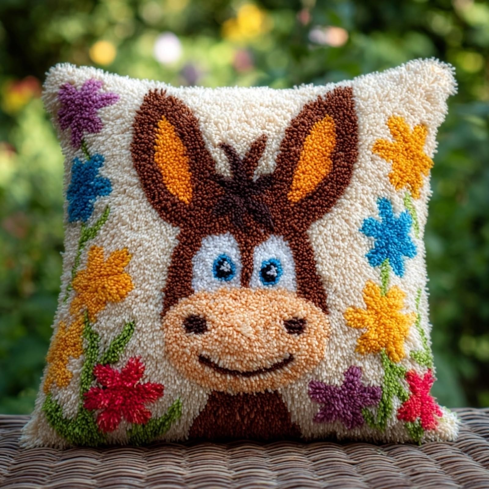 AxiangziK DIY Latch Hook Pillow Kits for Adults,Flowers and Donkeys