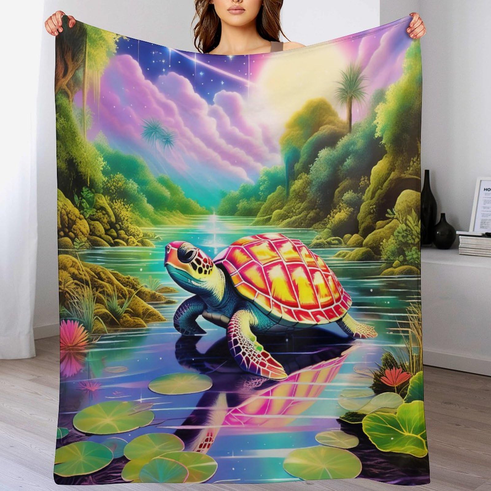 Plaid tortue en flannel pour lit et canapé douce couverture quatre saisons 100x130cm