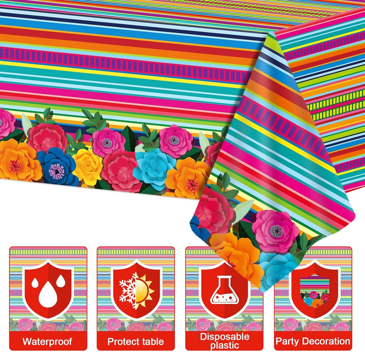 Mexican Party Decorations Fiesta Party Plates and Napkins Taco Birthday Supplies Mexican Paper Cake Dessert Disposable Tableware Set Table Cover Flowers Fiesta Tablecloths