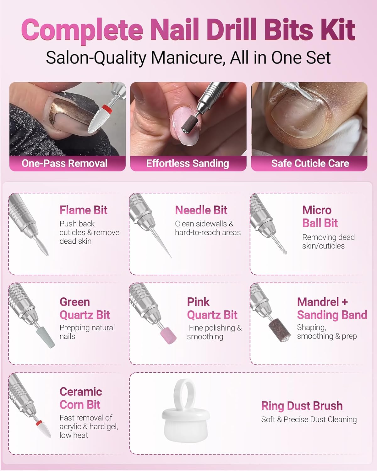 Electric Nail Drill Professional with Ultra-Quiet Coreless Motor, 35000 RPM Cordless Nail File Kit for Acrylic Gel Nails, Low Vibration & Heat, Portable E-File for Home & Salon (White)