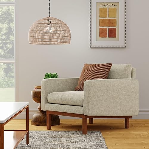 Miniatura 6 de KOUBOO Lámpara de techo colgante de cúpula de caña de ratán de tejido abierto, montaje moderno y colgante para cocina, pasillo, dormitorio, tamaño