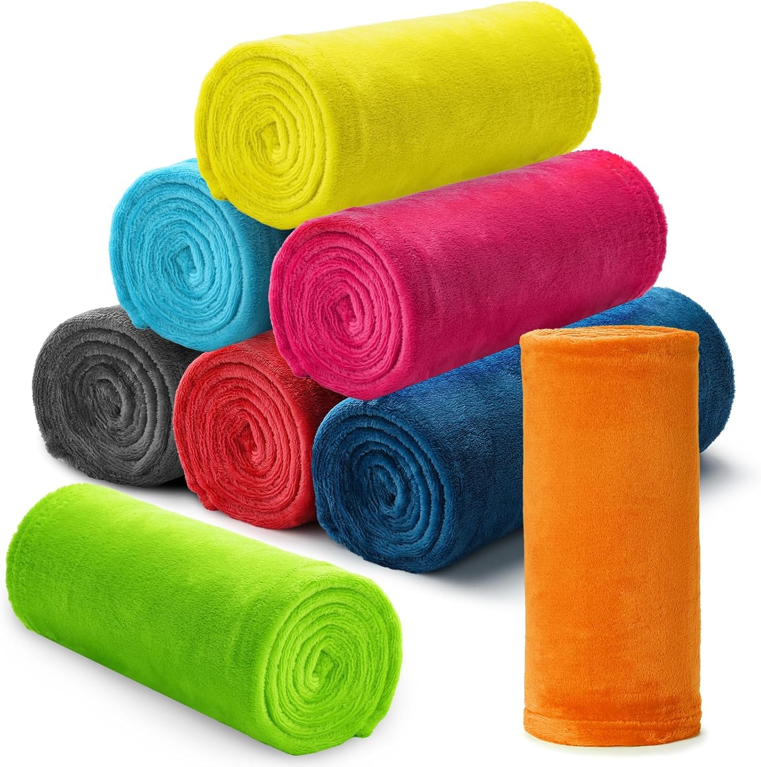 8 Pcs Flannel Fleece Throw Blanket Bulk 50 x 60 in Soft Fleece Throw Blankets Coral Bed Sofa Bulk Color Winter Warm Pet Blanket for Home Office Wedding Season Gift Homeless Donation (Bright Colors) Bright Colors 8