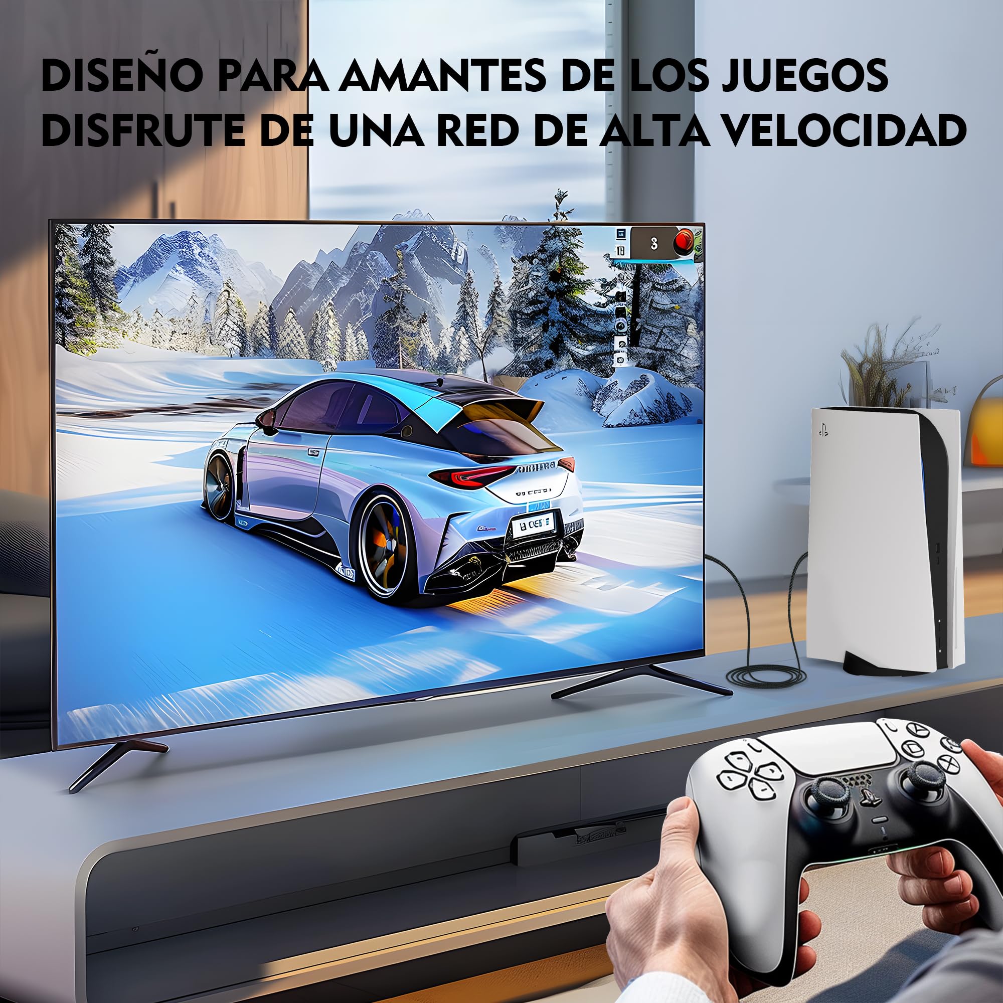 Cable Ethernet 10 Metro, Cat8 Cable de Red 40Gbps 2000Mhz Alta Velocidad, RJ45 Gigabit Cable Lan, Trenzado de Nylon Cable Internet para Router,Modenm,PC,PS4/5,Juegos, Más rápido que Cat 6, Cat 7