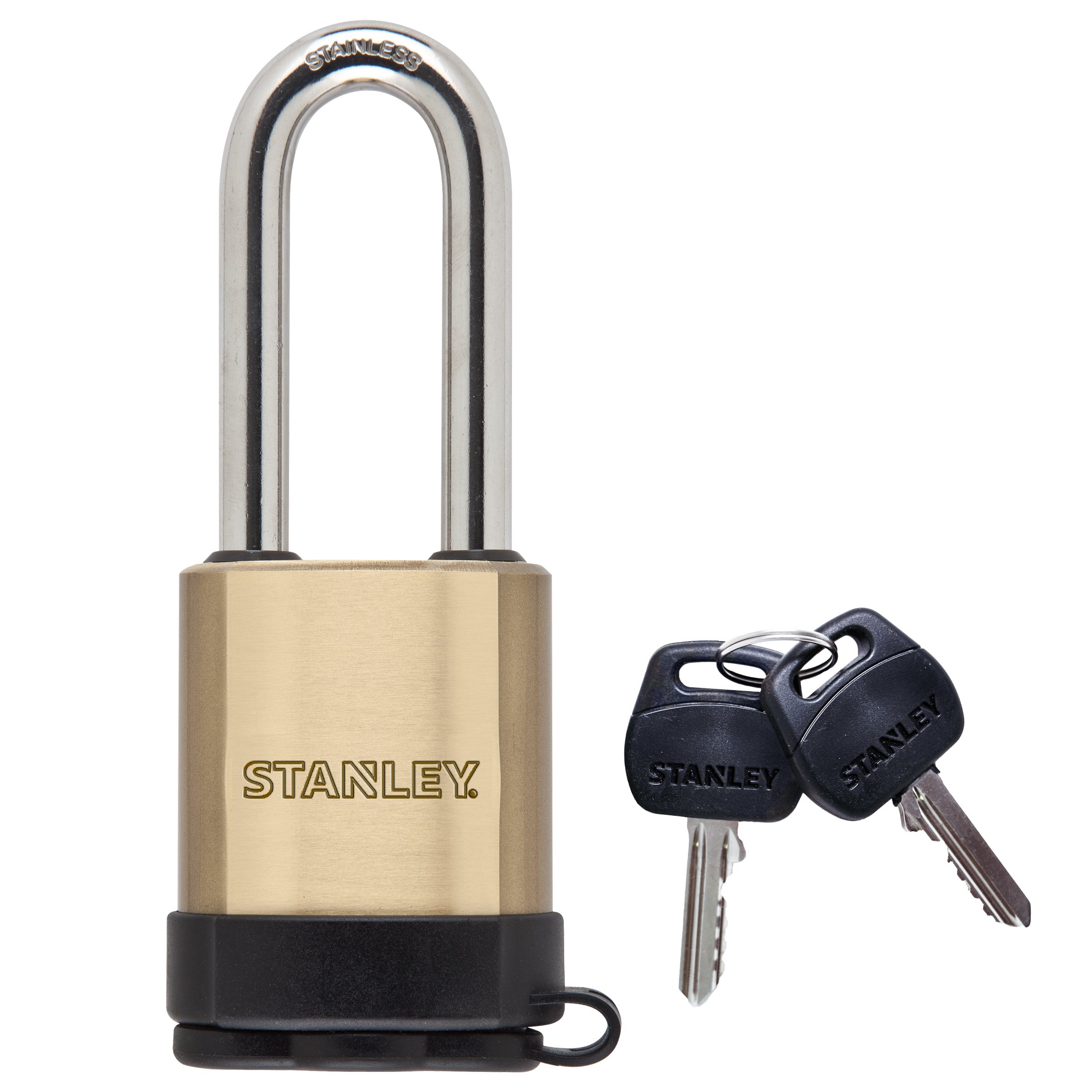 Stanley S742-003 - Candado macizo arco alargado, 2 llaves (latón, 50 mm)