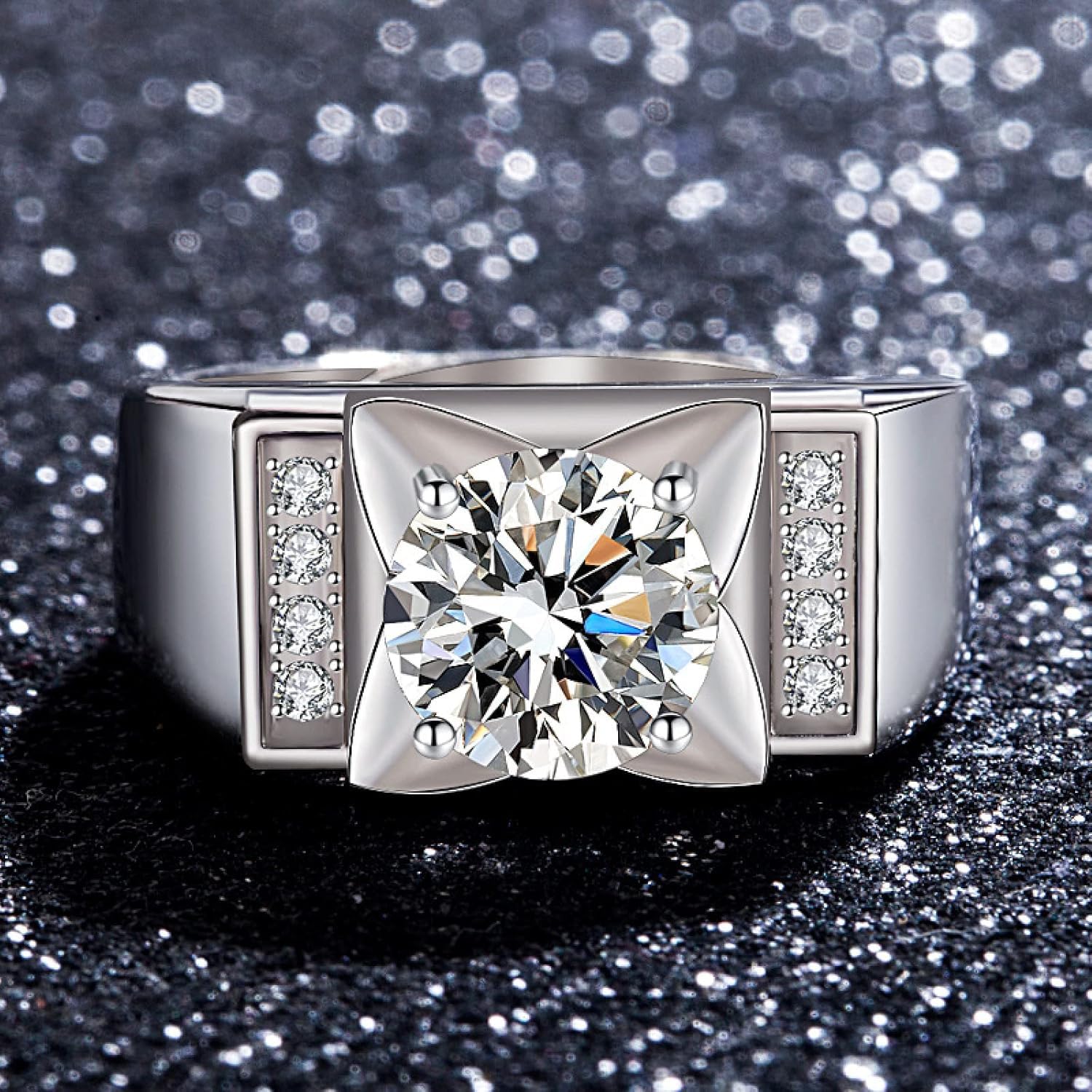 Moissanite Live -Herrenring überwältigendes Eröffnungs -Ehering für Männer, MZ003 (1,5 Karat), verstellbare Öffnung