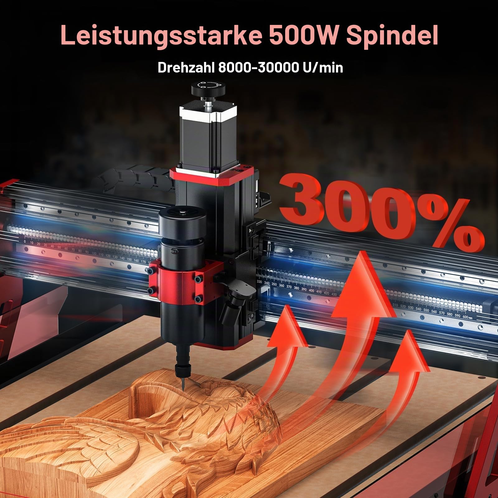 Twotrees TTC6050 500W CNC Fräsmaschine, mit Beleuchtung, Infrarot Sensor und Unterstützung für verschiedene Spindeltypen, 3-Achsen CNC Gravierfräsmaschine für Metall, Holz, Acryl, 600x500x100mm