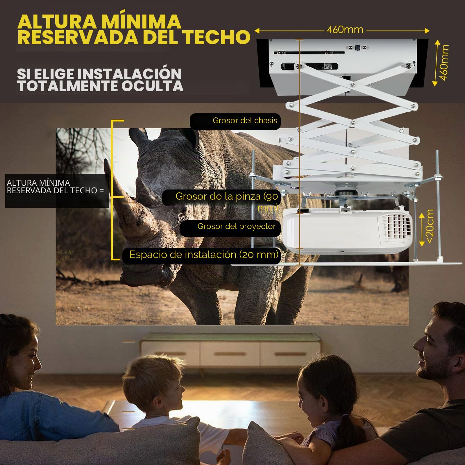 CGOLDENWALL 70CM Soporte para Proyector de Aluminio de Techo con Control Remoto, Motores Dobles Carga Máx 7kg, 48cm * 48cm Tablero Personalizable para Centro de Conferencias, Sala Multifuncional
