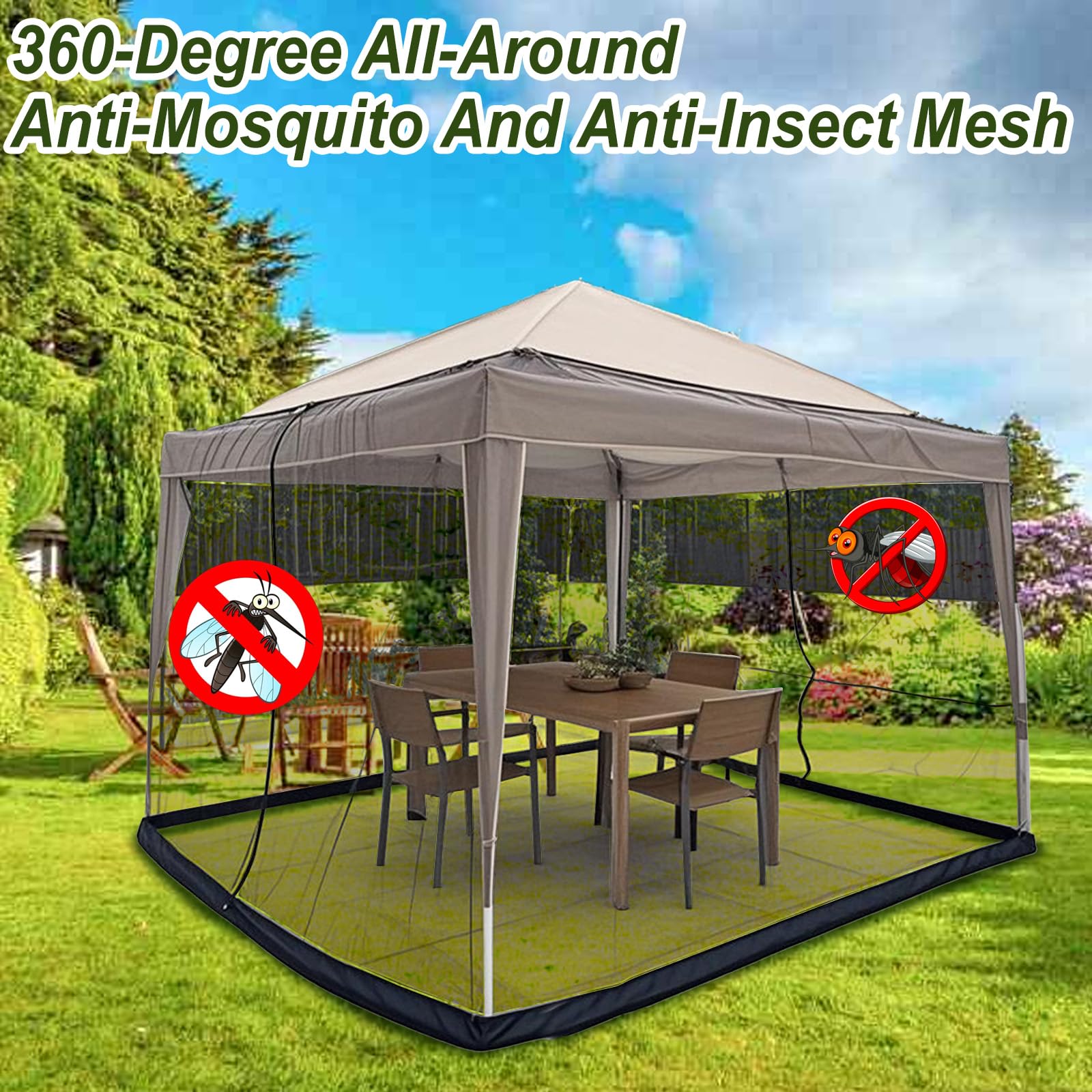 Moskitonetz Für Pavillon 3x3 M - Wasserdicht Mit Reißverschluss Für Garten & Terrasse