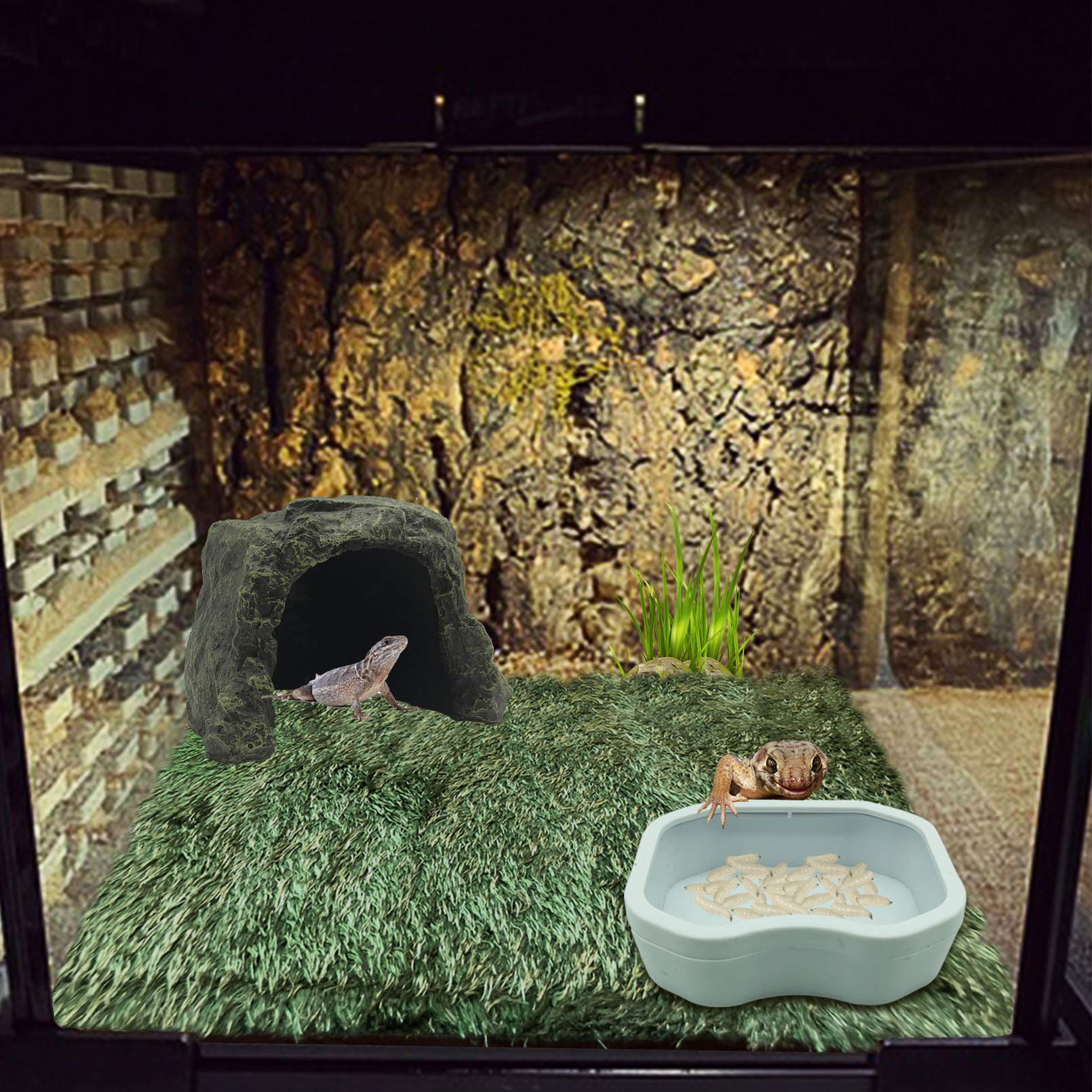 PINVNBY Large Reptile Hideout Cave,Resin Rock Hides Habitat Decor