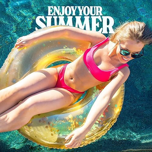 Miniatura 4 de Boxgear Anillo de natación con purpurina dorada para piscina, playa, lago, piscina con purpurina, tubo de natación inflable con purpurina para